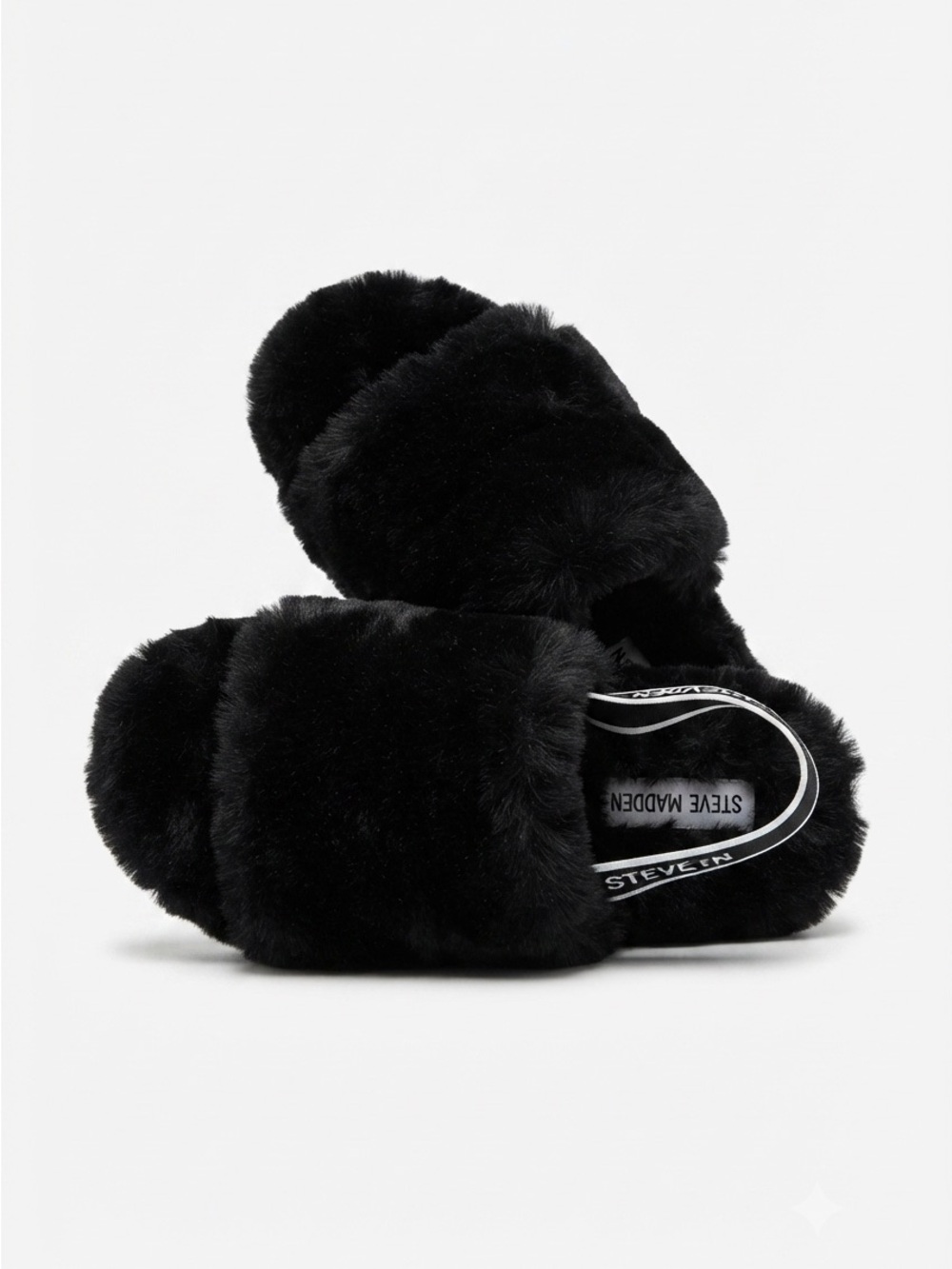 Steve Madden Kids Black Fuzzy Slippers